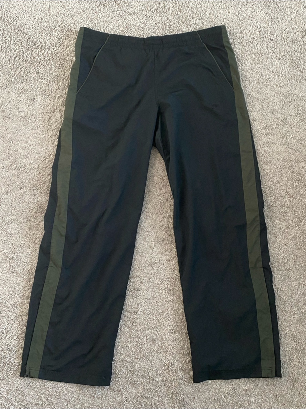Nike Track Pants Mens Large Black Green Lined Zip Ankle Stripe VTG Y2K GRAY TAG